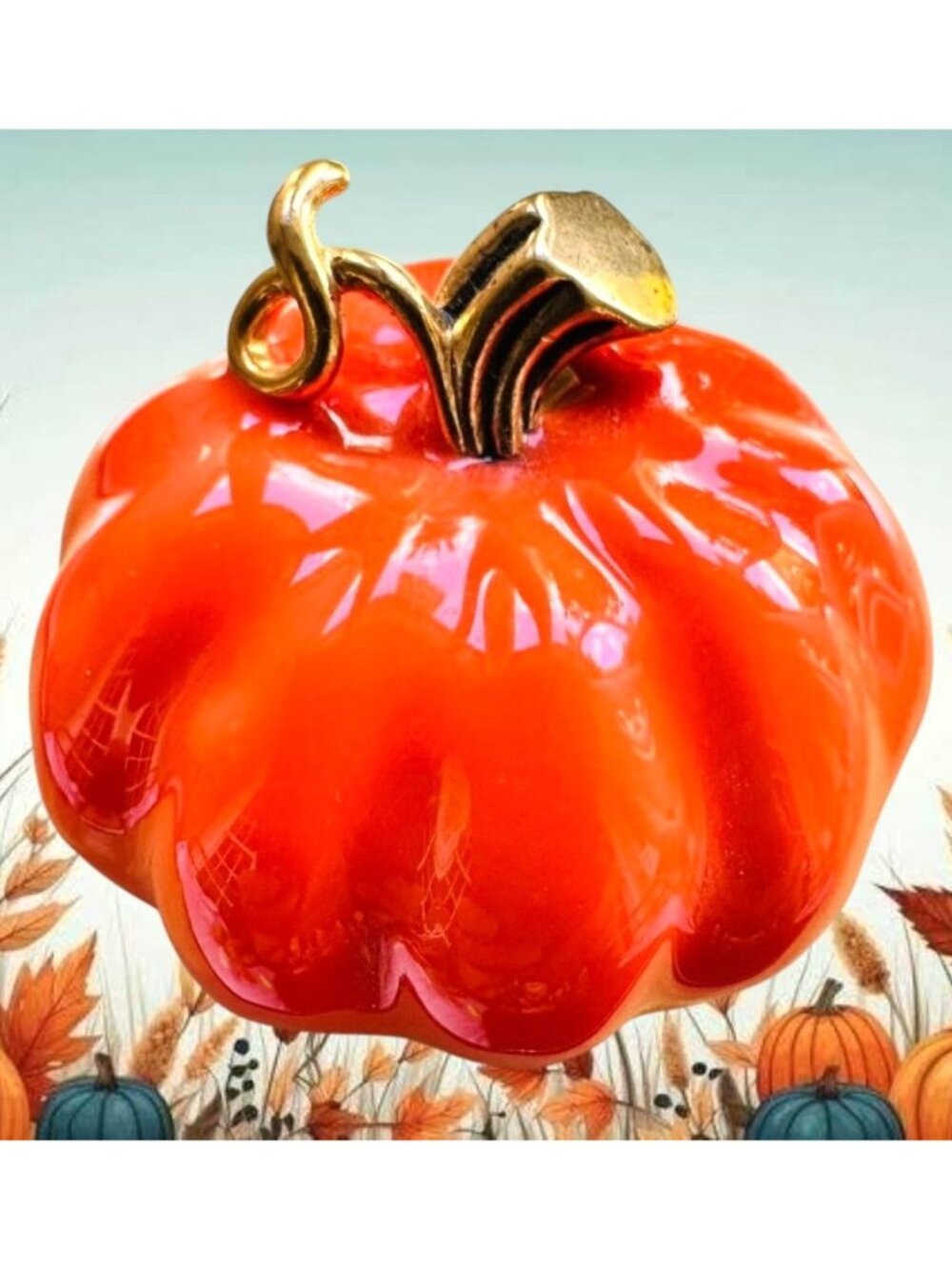 Pumpkin Pendant Brooch Pin Thanksgiving New Fall Harvest Festive Orange Autumn